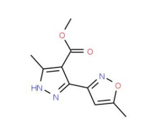 Methyl 3-methyl-5-(5-methylisoxazol-3-yl)-1H-pyrazole-4-carboxylate (CAS 175277-16-4) - chemical structure image
