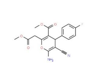 methyl 6-amino-5-cyano-4-(4-fluorophenyl)-2-(2-methoxy-2-oxoethyl)-4H-pyran-3-carboxylate - chemical structure image