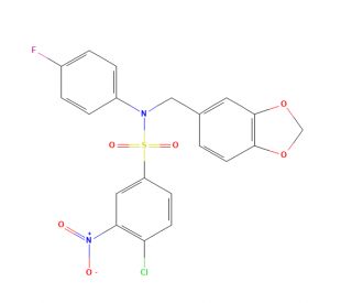N-[(1,3-Benzodioxol-5-yl)methyl]-4-chloro-N-(4-fluorophenyl)-3-nitrobenzenesulphonamide (CAS 216501-69-8) - chemical structur