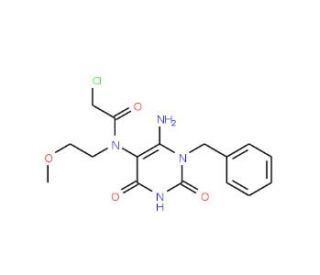 N-(6-Amino-1-benzyl-2,4-dioxo-1,2,3,4-tetrahydro-pyrimidin-5-yl)-2-chloro-N-(2-methoxy-ethyl)-acetamide - chemical structure