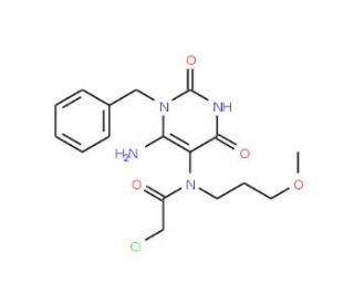 N-(6-Amino-1-benzyl-2,4-dioxo-1,2,3,4-tetrahydro-pyrimidin-5-yl)-2-chloro-N-(3-methoxy-propyl)-acetamide - chemical structure