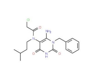 N-(6-Amino-1-benzyl-2,4-dioxo-1,2,3,4-tetrahydro-pyrimidin-5-yl)-2-chloro-N-(3-methyl-butyl)-acetamide - chemical structure i