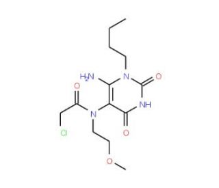 N-(6-Amino-1-butyl-2,4-dioxo-1,2,3,4-tetrahydro-pyrimidin-5-yl)-2-chloro-N-(2-methoxy-ethyl)-acetamide - chemical structure i