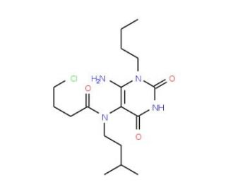 N-(6-Amino-1-butyl-2,4-dioxo-1,2,3,4-tetrahydro-pyrimidin-5-yl)-4-chloro-N-(3-methyl-butyl)-butyramide - chemical structure i