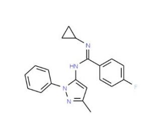 N-cyclopropyl-4-fluoro-N′-(3-methyl-1-phenyl-1H-pyrazol-5-yl)benzenecarboximidamide - chemical structure image