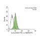 Actin (NH3) FITC: sc-58679 FITC. Intracellular FCM analysis of fixed and permeabilized HL-60 cells. Black line histogram r