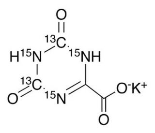 Oxonic acid -13C2,15N3 potassium salt (CAS 855926-53-3 (anhydrous)) - chemical structure image