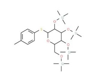 p-Tolyl 1-thio-2,3,4,6-tetra-O-(trimethylsilyl)-&beta;-D-glucopyranoside (CAS 942043-17-6) - chemical structure image