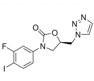 (R)-5-((1H-1,2,3-Triazol-1-yl)methyl)-3-(3-fluoro-4-iodophenyl)oxazolidin-2-one (CAS 501939-95-3) - chemical structure image