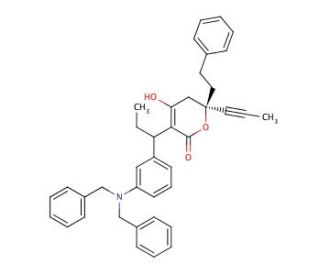 [R-(R*,R*)]-3-[1-[3-[Bis(phenylmethyl)amino]phenyl]propyl]-5,6-dihydro-4-hydroxy-6-(2-phenylethyl)-6-(1-propynyl)-2H-pyran-2-