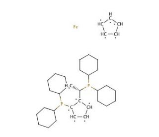 (S)-1-[(RP)-2-(Dicyclohexylphosphino)ferrocenyl]ethyldicyclohexylphosphine (CAS 246231-77-6) - chemical structure image