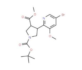 (trans-Racemic)-1-tert-Butyl 3-methyl 4-(5-bromo-3-methoxypyridin-2-yl)pyrrolidine-1,3-dicarboxylate - chemical structure ima