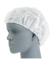 UltraCruz&reg; Spunbonded Polypropylene Bouffant Cap, 100/bag: Bouffant cap shown in use, offering a secure fit and full cover